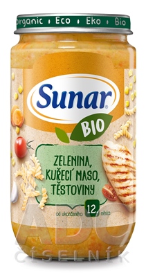 Sunar BIO príkrm ZELENINA, Kuracie MÄSO, CESTOVINY