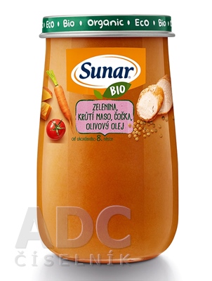 Sunar BIO príkrm ZELENINA, MORČACIE MÄSO, ŠOŠOVICA