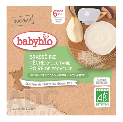 BabyBIO Brassé Ryža s broskyňou a hruškou
