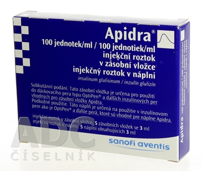 Apidra 100 jednotiek/ml inj. roztok v náplni
